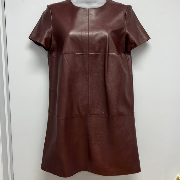 Zara Woman 100% Sheepskin Leather Dress (Deep Burgundy/Merlot) - Picture 1 of 12